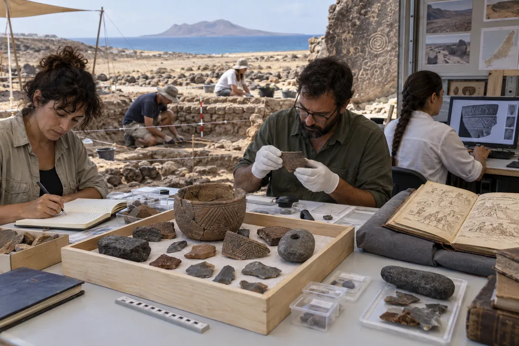 Equipo arqueológico documentando cerámica, herramientas y estratigrafía para estudiar la sociedad maho