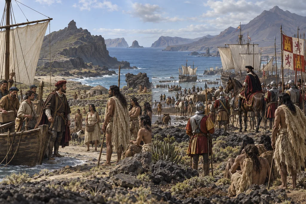 Recreación visual de las fases señorial y realenga de la conquista de Canarias durante el siglo XV