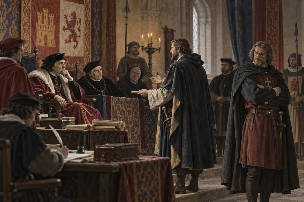 Recreación histórica de las gestiones de Béthencourt ante representantes de la Corona de Castilla en 1403
