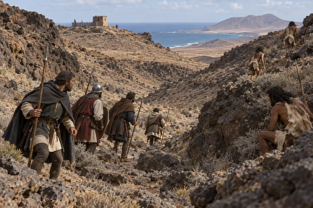 Recreación histórica de una campaña franco-normanda en el territorio volcánico de Fuerteventura entre 1404 y 1405