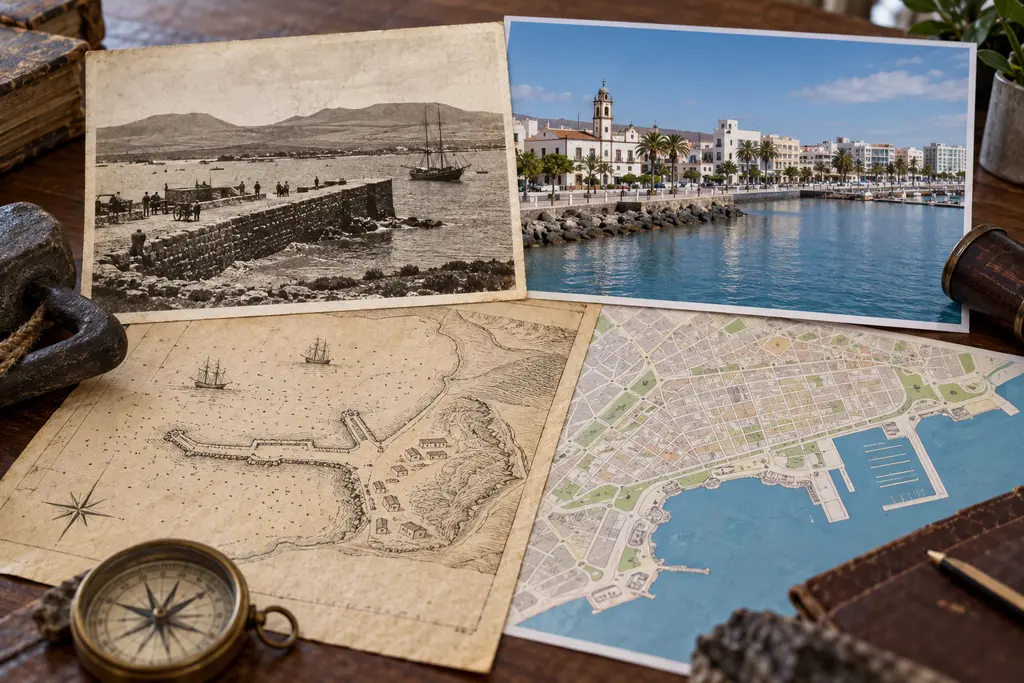 Comparación visual entre el antiguo Puerto de Cabras y Puerto del Rosario