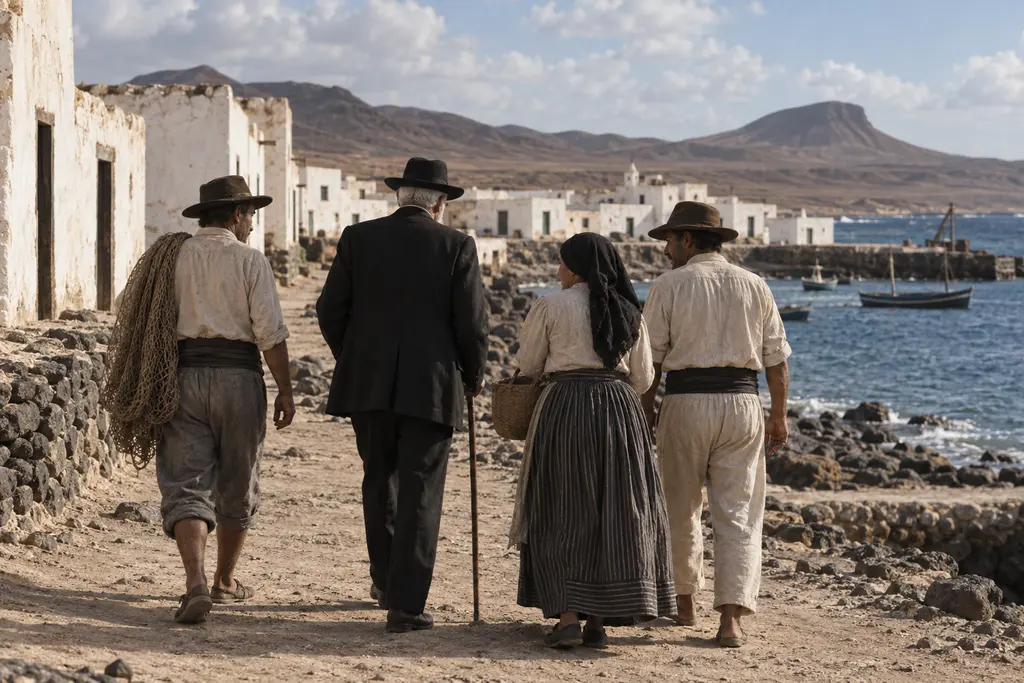 Recreación de un intelectual desterrado recorriendo Puerto de Cabras con habitantes de la isla en 1924