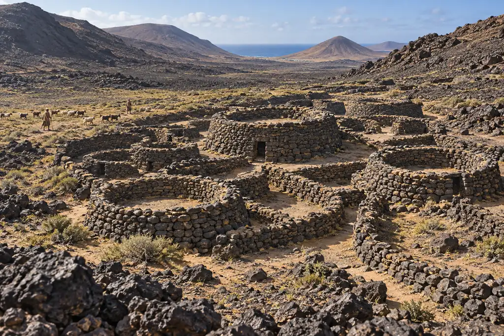 Recreación visual genérica de las estructuras de piedra del poblado de La Atalayita